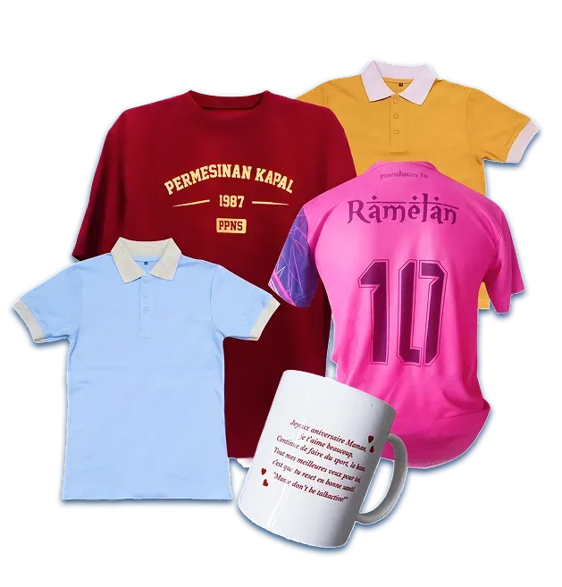 Kaos, polo, jersey, dan mug hasil produksi SdP Surabaya